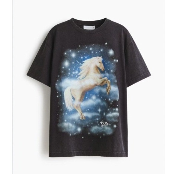 H&M Tops - Stella McCartney x H&M  Horse Graphic T-Shirt Faded Black Celestial Star Print